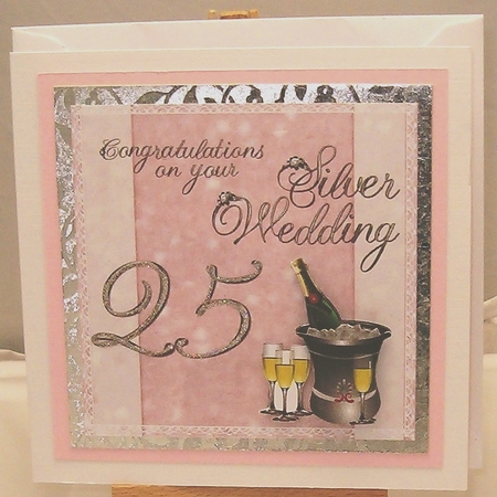 Silver Wedding Anniversary Card with Decoupage Champagne by Susan James