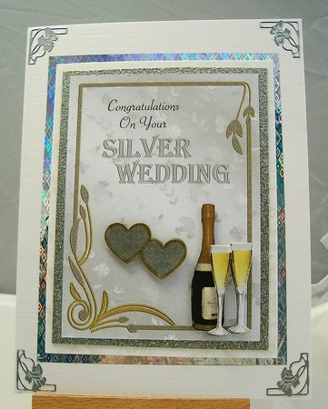 Champagne and Hearts 25TH Anniversary Card by Susan James