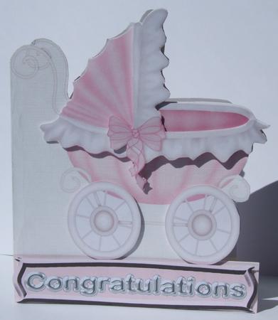 Pink Pram Shaped Card by Susan James
