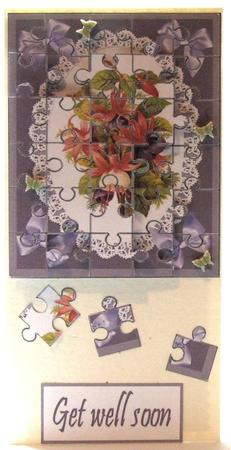 Fuschia Corner Jigsaw on Lace by Susan James