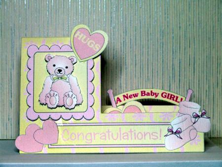 A Pink Teddy Bear New Baby Side Stepper Card by Susan James