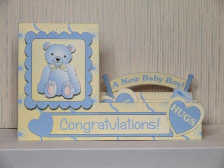 Blue Teddy Bear New Baby Side Stepper Card by Susan James