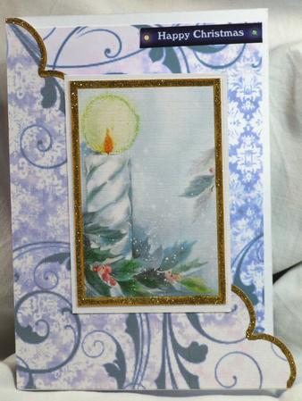 Christmas Blue Candles Scallop Edge Corner Card by Susan James