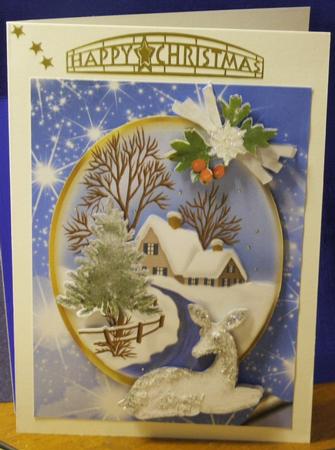 Christmas Snow Scene with Deer and Fir Tree A4 by Susan James