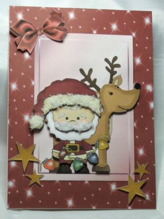 Cute Santa & Reindeer in Red Twinkle Frame by Susan James