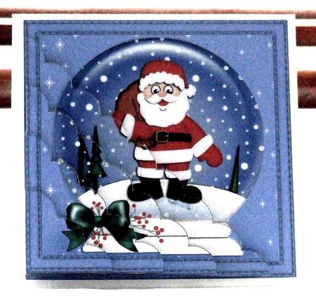 Xmas Santa Snowglobe Scallop Corner Side Stacker by Susan James