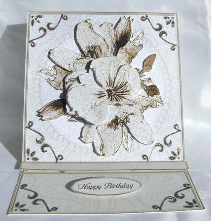 Posy and Pearls Easel Card Kit in Mocha with 3D Decoupage by Susan James