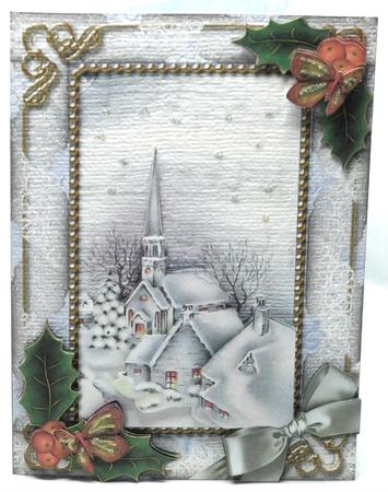 Blue Church Holly 7x5inch Folded Picture Card by Susan James