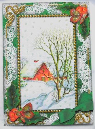 Winter Scene Holly 7x5inch Folded Picture Card by Susan James