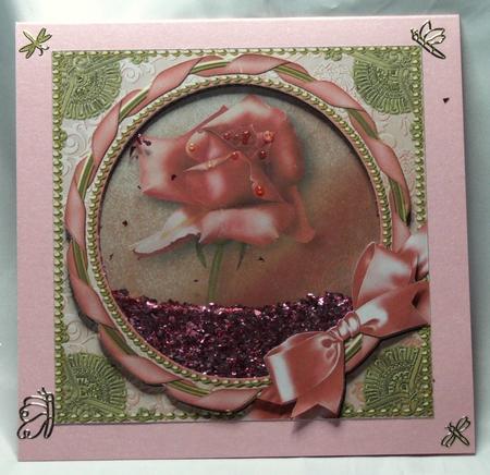 Pink Roses 1 Gold Ornate Square Card Front and Frame by Susan James