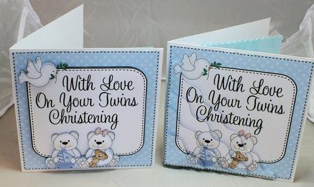 Christening Twins Teddies Wavy Corner Side Stacker by Susan James