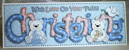 Large Dl Twins Christening Teddies 3D Decoupage by Susan James