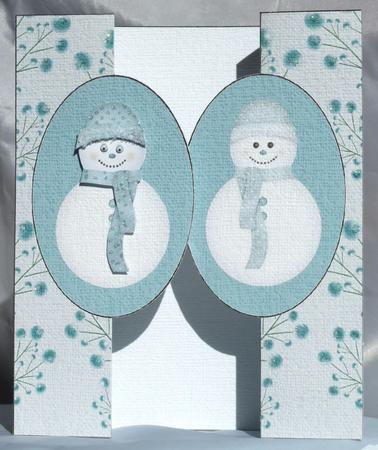 Cute Christmas Snowman in Blue Double Foldback Card by Susan James