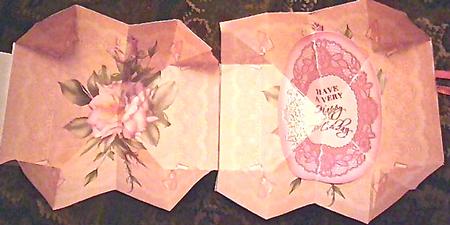 Exploding Card Pink Rose with Lace by Susan Jane Morson
