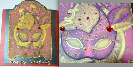 Roses and Feathers Masque A4 Screen Card by Susan Jane Morson