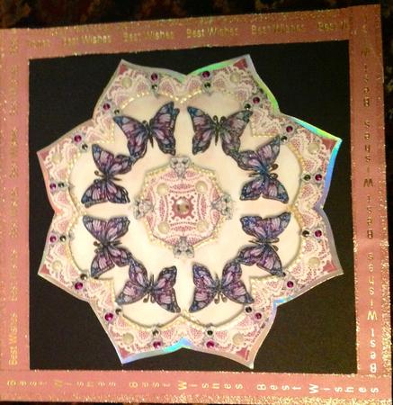 Purple Butterfly Lace & Pearls Card Topper by Susan Jane Morson