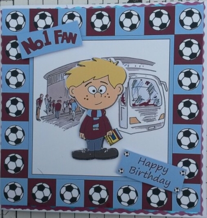 Little Football Fan (claret & Blue) - 8in x 8in by Susan Lamb