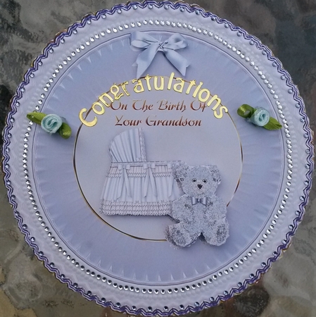 Birth of Grandson Plate Card by Susan Lamb