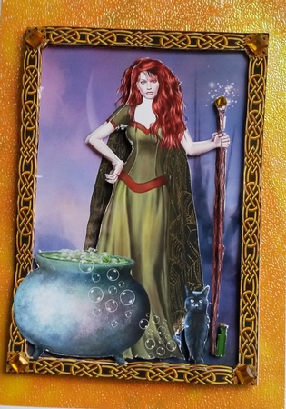 Witch & Cat (1) Samhain - Halloween - A5 Card Topper by Susan Lamb