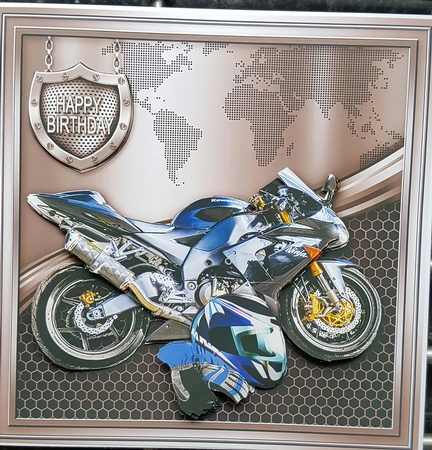 Blue Motorbike 8in x 8in Decoupage Mini Kit by Susan Lamb