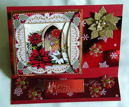 Poinsettia Window Lace Square Spiral Rounded Edge Stacker by Susan Lanceley