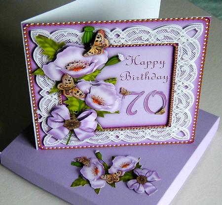 Lilac Poppy Butterfly 70th Birthday 8in Picture Topper by Susan Lanceley
