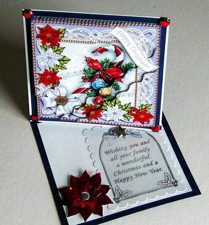 Candy Cane Poinsettia 5in Scallop Triangle Stacker by Susan Lanceley
