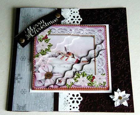 Pink Snow Church Poinsettia 5in Scallop Triangle Stacker by Susan Lanceley