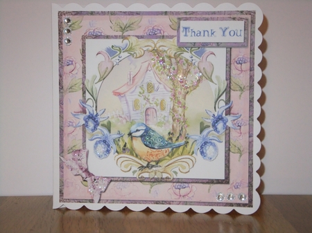 6 x 6 Card Front Blue/Yellow Woodland Bird with Floral Frame by Susan Lapornik