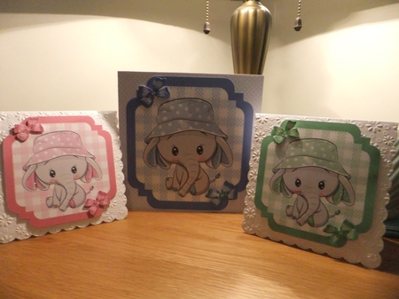 5 cute elephants  in Check border frames  8x8 card fronts mini kit by Susan Lapornik