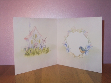 6 x 6 Card Insert Woodland Cottage with Bird/Butterflies Blank by Susan Lapornik