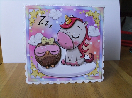 Beautiful Sleeping Unicorn & Owl  8x8 by Susan Lapornik