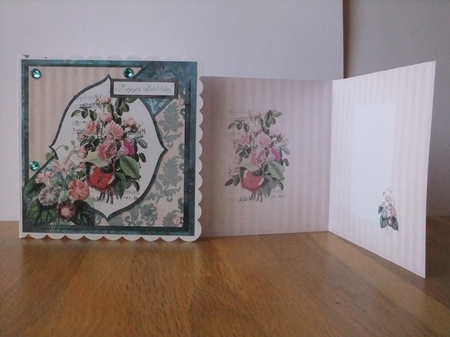 6 x 6 Card Insert Rose Ephemera on Peach Striped Background by Susan Lapornik