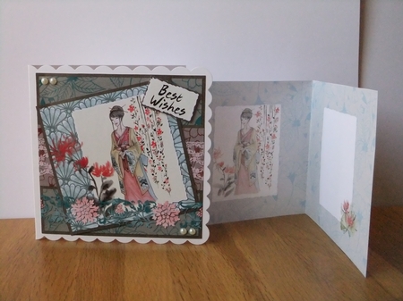 6 x 6 Card Insert Japanese Lady Teal/Cream by Susan Lapornik