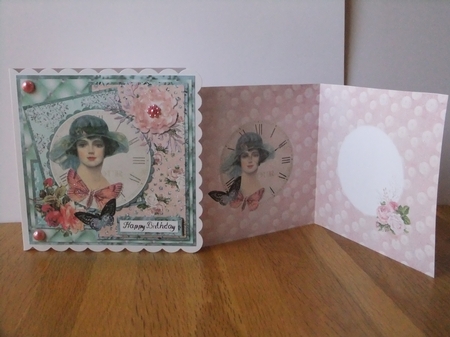 6 x 6 Card Insert Shabby Chic Lady in Sunhat, Pink/Cream by Susan Lapornik
