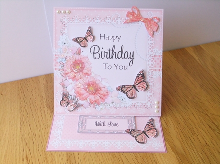 3D Easel Card Mini Kit - A Touch of Elegance Birthday - Flowers, Lace, Butterflies & Pearls by Susan Lapornik