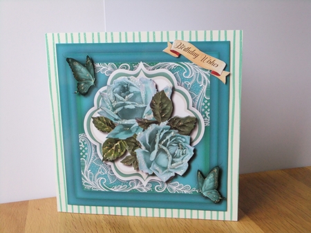 Beautiful Aqua Roses and Corner Lace by Susan Lapornik
