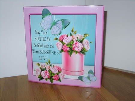 pretty pink roses and turq butterflies 8x8 by Susan Lapornik