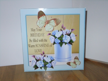 pretty  blue roses and  peach butterflies 8x8 by Susan Lapornik