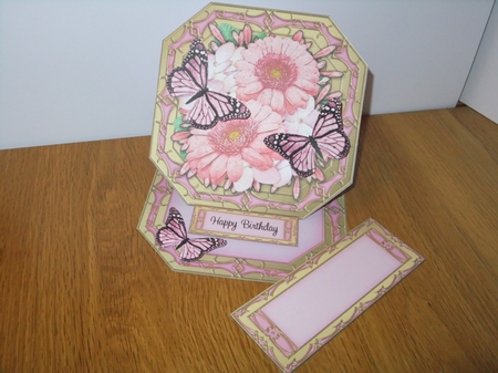 3D Easel Card Mini Kit - Butterfly & Flowers on Octagonal Gold Frame by Susan Lapornik