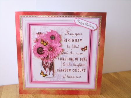 Sunshine Birthday Decoupage 7x7ins Topper by Susan Lapornik