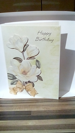 White Magnolias Birthday Card Front with Decoupage by Susan Lapornik