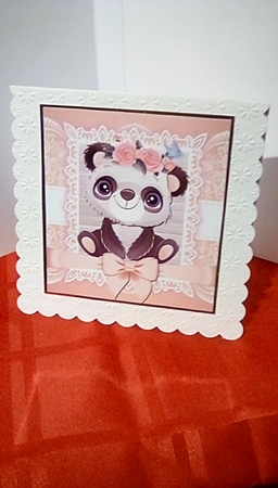 Gorgeous Panda With Pink Bow 8x8 by Susan Lapornik