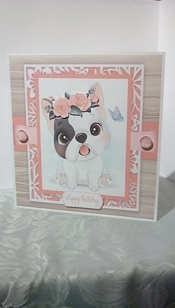 Gorgeous Black & White Dog With Roses 8x8 by Susan Lapornik