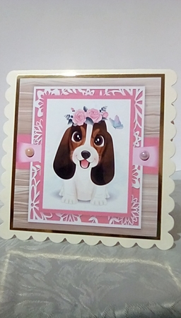 Gorgeous Brown & White Dog With Roses 8x8 by Susan Lapornik