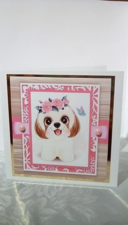Gorgeous Shitzu Dog With Roses 8x8 by Susan Lapornik