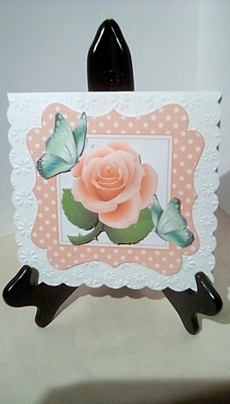 Pretty in peach polkadot 7x7 frame with peach roses by Susan Lapornik