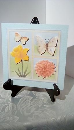 Daffodil, dahlia and butterfly 6x6 card by Susan Lapornik