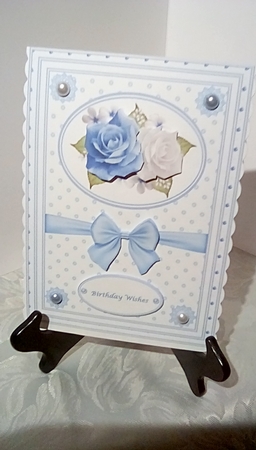 A5 Blue & white roses step by step card front by Susan Lapornik