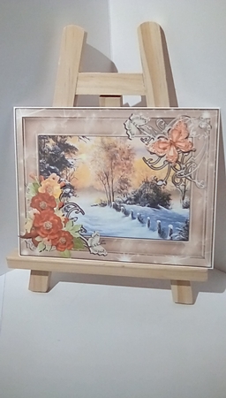 Autumn Snow Christmas Winter scene.  Christmas card topper with decoupage by Susan Lapornik